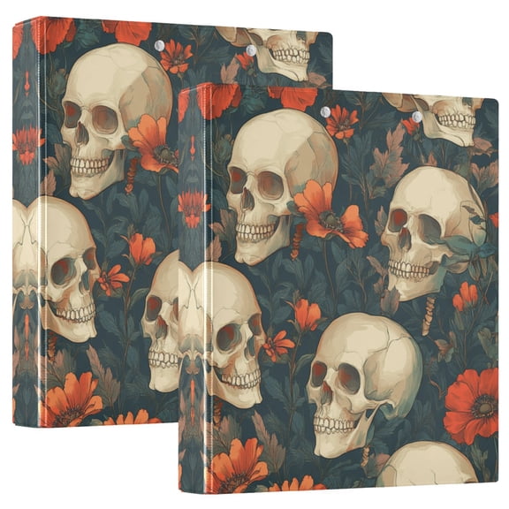 Waterproof PVC Round Ring Binder - D-Rings Clipboard, 200 Page Capacity (1 or 2-Pack), Ideal for Office , Home and School，Seamless Pattern Of Skulls
