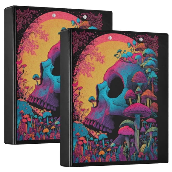 Iauyy PVC Round Ring Binders, 200 Page Capacity, 2 Pack,Skull with Mushrooms