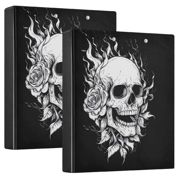 Waterproof PVC Round Ring Binder - D-Rings Clipboard, 200 Page Capacity (1 or 2-Pack), Ideal for Office , Home and School,Skull