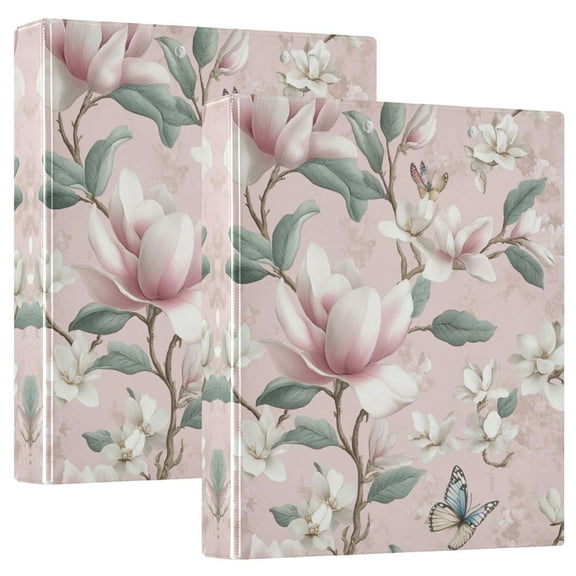 Iauyy PVC Round Ring Binders, 200 Page Capacity, 2 Pack，Soft Pink Floral