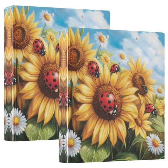 Waterproof PVC Round Ring Binder - D-Rings Clipboard, 200 Page Capacity (1 or 2-Pack), Ideal for Office , Home and School,Sunflowe