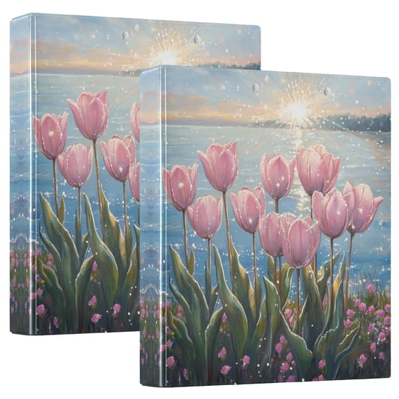Waterproof PVC Round Ring Binder - D-Rings Clipboard, 200 Page Capacity (1 or 2-Pack), Ideal for Office , Home and School,Ten Tulips