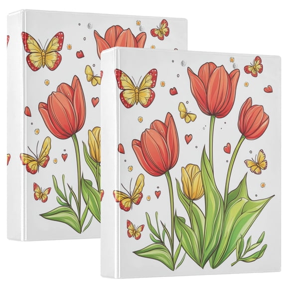 Waterproof PVC Round Ring Binder - D-Rings Clipboard, 200 Page Capacity (1 or 2-Pack), Ideal for Office , Home and School,Ttulips and Butterflies