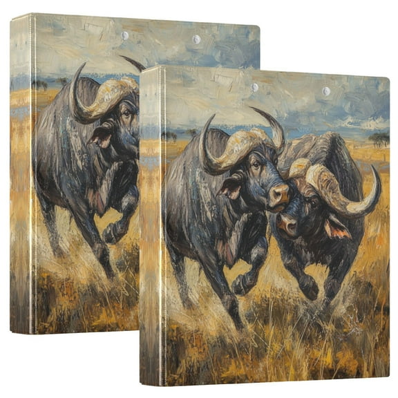 Iauyy PVC Round Ring Binders, 200 Page Capacity, 2 Pack,Two Cape Buffalo