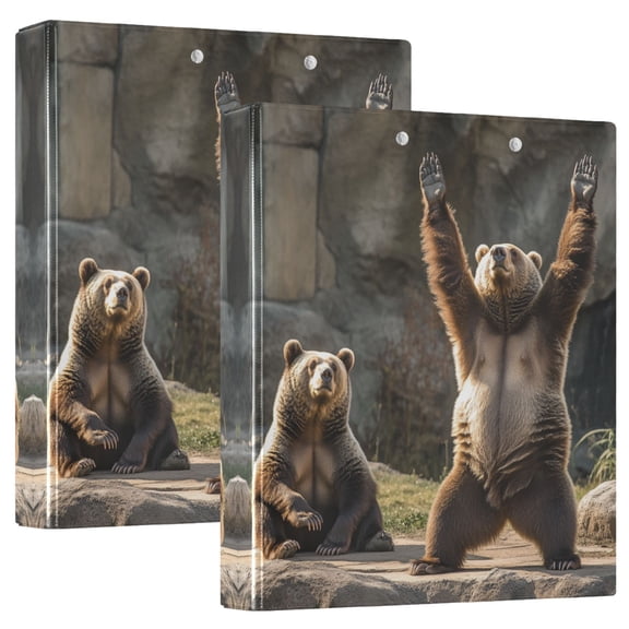 Iauyy PVC Round Ring Binders, 200 Page Capacity, 2 Pack,Two Grizzly Bears