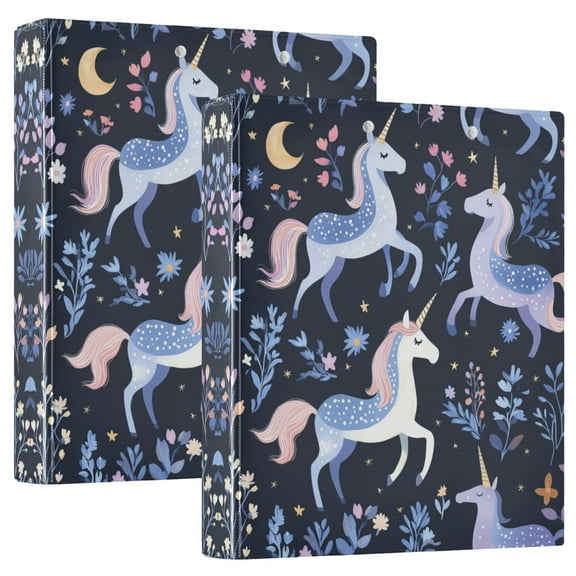 Iauyy PVC Round Ring Binders, 200 Page Capacity, 2 Pack,Unicorn and Stars