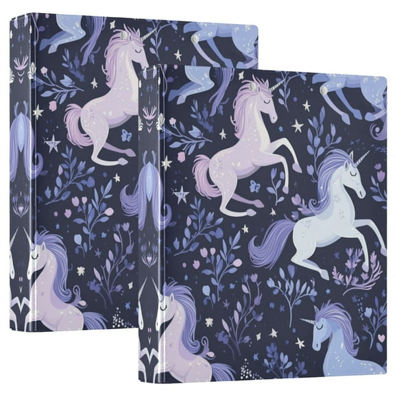 Iauyy PVC Round Ring Binders, 200 Page Capacity, 2 Pack,Unicorns and Stars