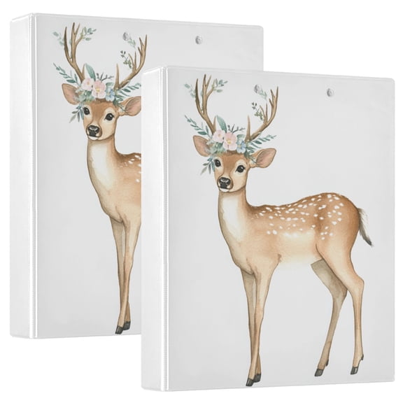 Iauyy PVC Round Ring Binders, 200 Page Capacity, 2 Pack,Watercolor Deer