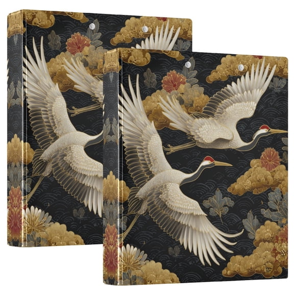 Waterproof PVC Round Ring Binder - D-Rings Clipboard, 200 Page Capacity (1 or 2-Pack), Ideal for Office , Home and School,White Cranes