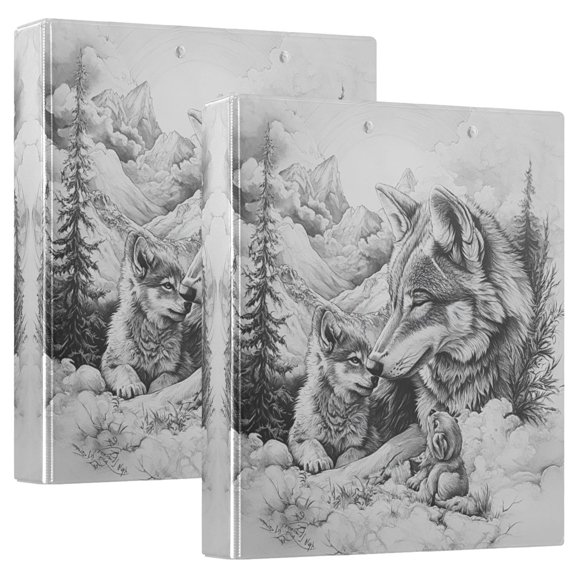 Iauyy PVC Round Ring Binders, 200 Page Capacity, 2 Pack，Wolves
