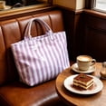 thumbnail image 1 of Waterproof PVC Striped Tote Bag for Beach, Shopping, and Travel - Large Capacity Handbag with Durable Design Purple, 1 of 6