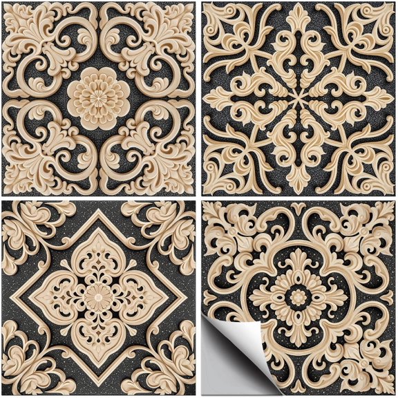 Waterproof PVC Tile Stickers for Kitchen Bathroom Waterprrof Wall Tile Floral 100x100mm 4 styles 9pcs/style 36pcs/set Pattern 1