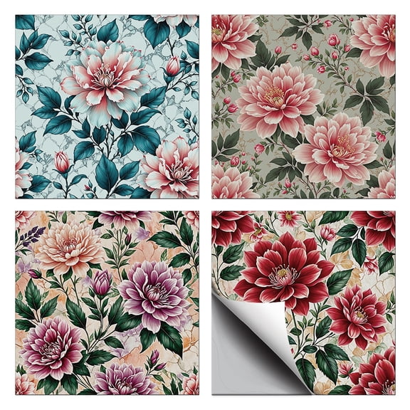 Waterproof PVC Tile Stickers for Kitchen Bathroom Waterprrof Wall Tile Flower 100x100mm 4 styles 9pcs/style 36pcs/set