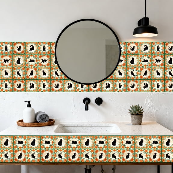 Waterproof PVC Tile Stickers for Kitchen Bathroom Waterprrof Wall Tiles Cat Shape 100x100mm 36pcs/set
