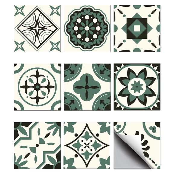 Waterproof PVC Tile Stickers for Kitchen Bathroom Waterprrof Wall Tiles Dark Olive Green 100x100mm 36pcs/set