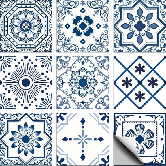 Waterproof PVC Tile Stickers for Kitchen Bathroom Waterprrof Wall Tiles Floral 100x100mm 36pcs/set Pattern 3
