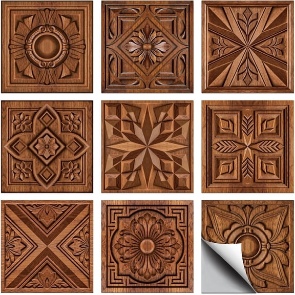 Waterproof PVC Tile Stickers for Kitchen Bathroom Waterprrof Wall Tiles Floral 100x100mm 36pcs/set Pattern 7