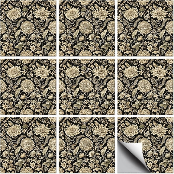 Waterproof PVC Tile Stickers for Kitchen Bathroom Waterprrof Wall Tiles Flower 100x100mm 36pcs/set Pattern 1