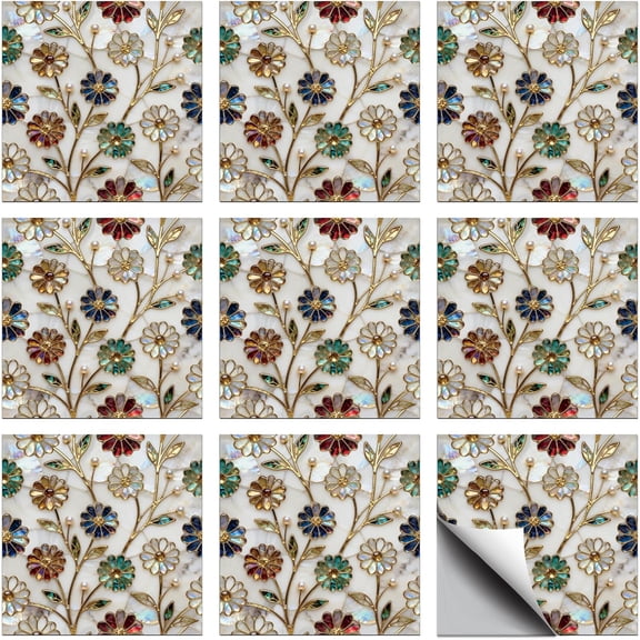 Waterproof PVC Tile Stickers for Kitchen Bathroom Waterprrof Wall Tiles Flower 100x100mm 36pcs/set Pattern 2