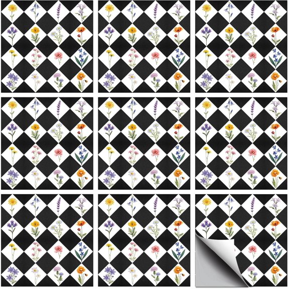 Waterproof PVC Tile Stickers for Kitchen Bathroom Waterprrof Wall Tiles Flower 100x100mm 36pcs/set Pattern 3