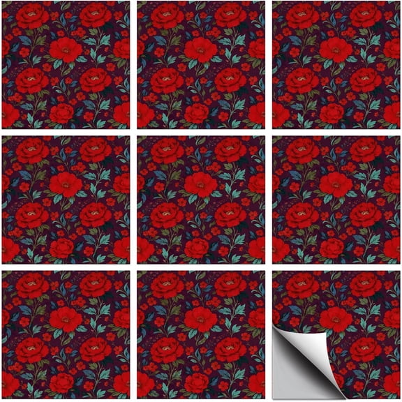 Waterproof PVC Tile Stickers for Kitchen Bathroom Waterprrof Wall Tiles Flower 100x100mm 36pcs/set Pattern 4