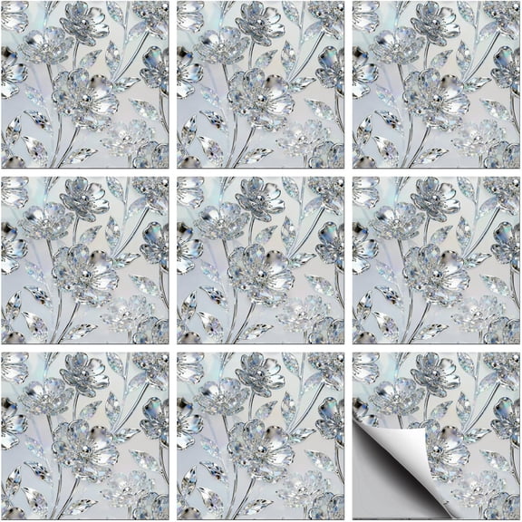 Waterproof PVC Tile Stickers for Kitchen Bathroom Waterprrof Wall Tiles Flower 100x100mm 36pcs/set Pattern 5