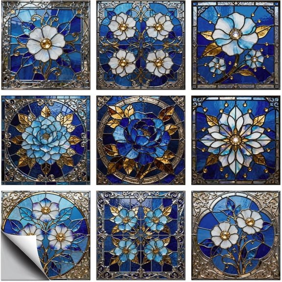 Waterproof PVC Tile Stickers for Kitchen Bathroom Waterprrof Wall Tiles Flower 100x100mm 36pcs/set Pattern 7