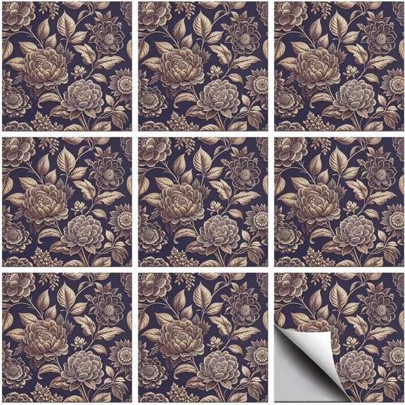 Waterproof PVC Tile Stickers for Kitchen Bathroom Waterprrof Wall Tiles Flower 100x100mm 36pcs/set Pattern 9