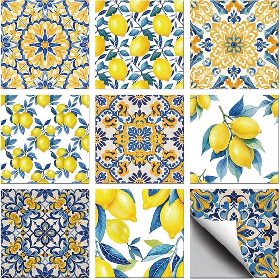 Waterproof PVC Tile Stickers for Kitchen Bathroom Waterprrof Wall Tiles Lemon 100x100mm 36pcs/set for DIY