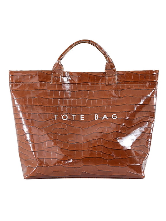 Waterproof PVC Tote Bag for Women, Large Plaid Letters Print Handbag with Hook & Loop Closure, Stylish Reusable Holiday Gift Bag for Christmas, Shopping, and Daily Use