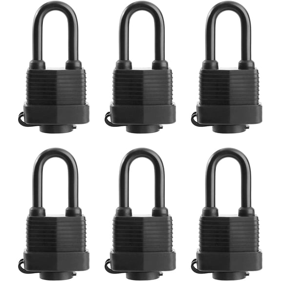 Waterproof Padlocks Keyed Alike for Outdoor use, Covered Heavy Duty Laminated Steel Lock, 1-9/16 Inch. Wide, Long Padlock, Bulk Locks with Same Keys, Pack of 72