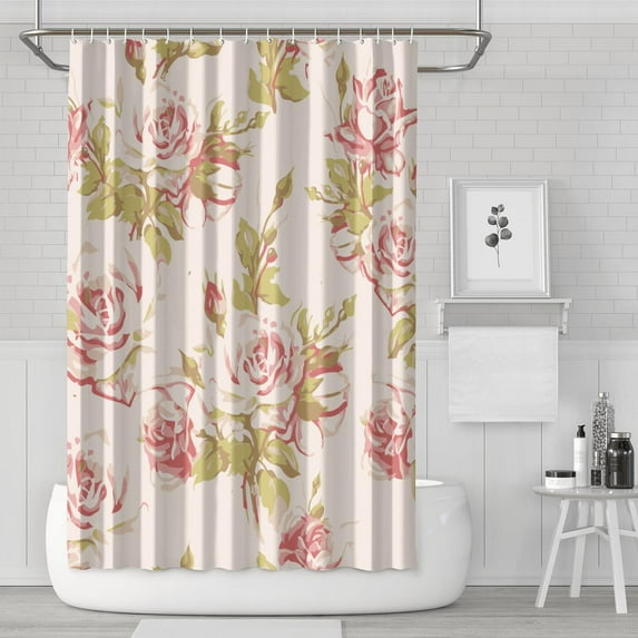 Waterproof Painting Watercolor Rose Flower Shower Curtain 72x72 Inch Boho Style Polyester Unique Shower Curtain for Bathroom Hotel Home Decor with 12 Plastic Hooks