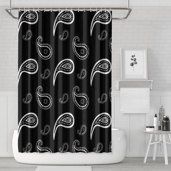 Waterproof Paisley Black Shower Curtain 72x72 Inch Boho Style Polyester Unique Shower Curtain for Bathroom Hotel Home Decor with 12 Plastic Hooks
