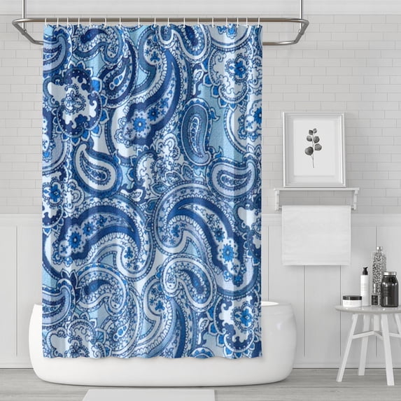 Waterproof Paisley Blue Shower Curtain 72x72 Inch Boho Style Polyester Unique Shower Curtain for Bathroom Hotel Home Decor with 12 Plastic Hooks