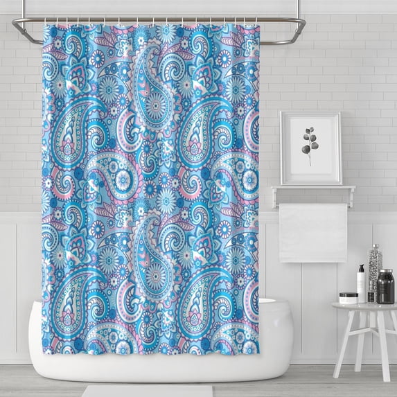 Waterproof Paisley Light Blue Shower Curtain 72x72 Inch Boho Style Polyester Unique Shower Curtain for Bathroom Hotel Home Decor with 12 Plastic Hooks