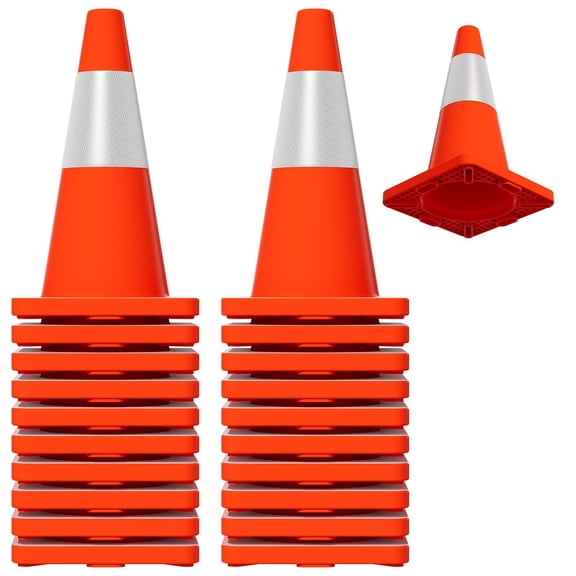 Waterproof Parking Cones, Stackable Hazard Cones, 18 Inch 20 Pack High Visibility Safety Cones with Reflective Collar, Heavy Duty Base for Construction Site (Orange)