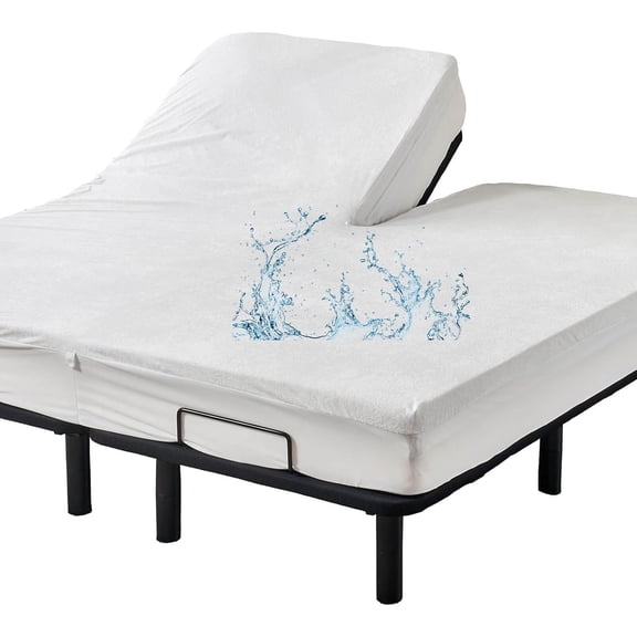 Waterproof Partial Split Top Cal King Mattress Protector for Adjustable Bed with 28-30 Inch Upper Flex Head Noiseless Soft Bamboo Viscose Terry Fitted Cover