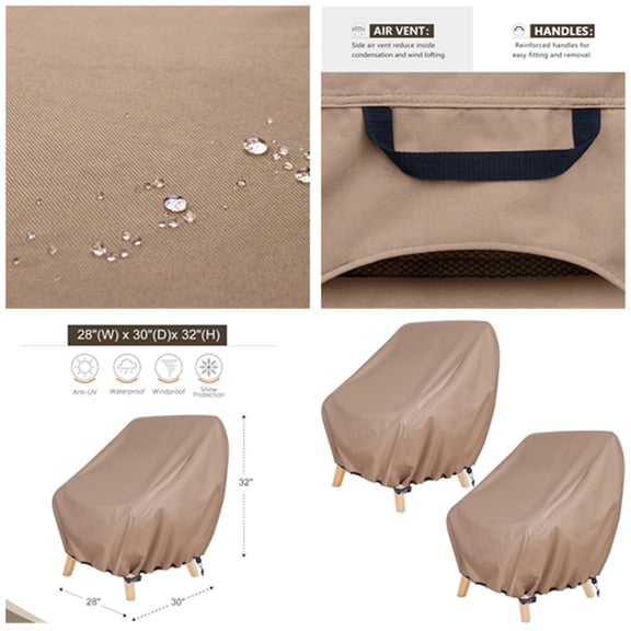 Waterproof Patio Chair Cover  Outdoor Lounge Deep Seat Single Lawn Chair Cover 2 Pack Fits Up to 28W x 30D x 32H inches