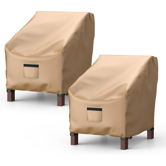 Waterproof Patio Chair Covers 2-Pack - Large Brown Heavy Duty Lounge Seat Covers (31"x33"x36")