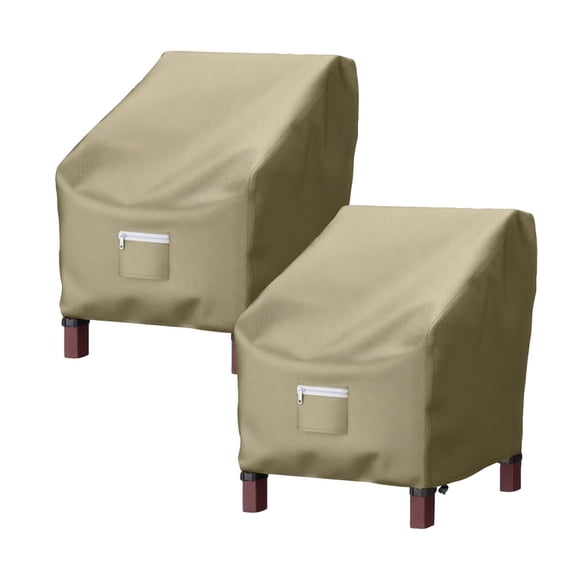 Waterproof Patio Chair Covers with Zipper Pocket and Drawstring, 2-Pack, Beige, for Outdoor Furniture