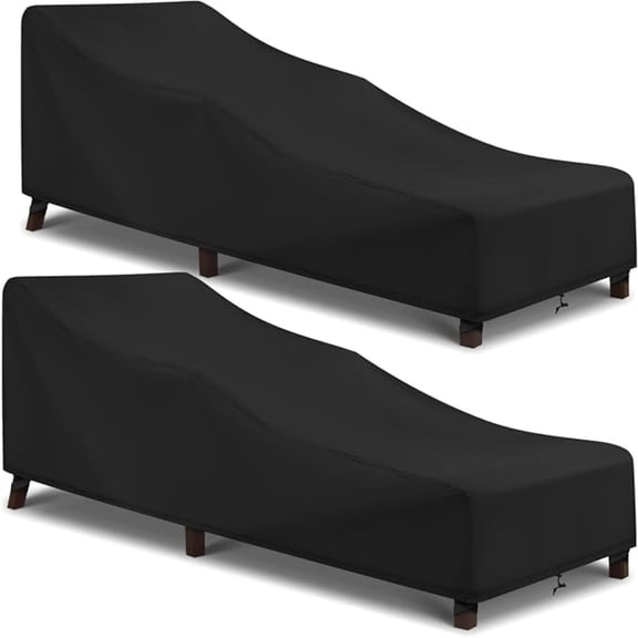 Waterproof Patio Chaise Lounge Cover, 2 Pack of Pool Lounge Chair Covers for Outside Stackable Cushions and Outdoor Furniture, 80" x 30" x 26" H, Black