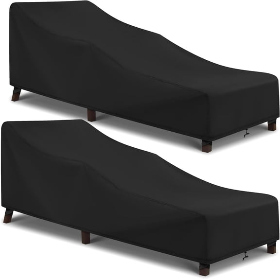 Waterproof Patio Chaise Lounge Cover, 2 Pack of Pool Lounge Chair Covers for Outdoor Stackable Cushions and Furniture, 80" x 30" x 26" H, Black