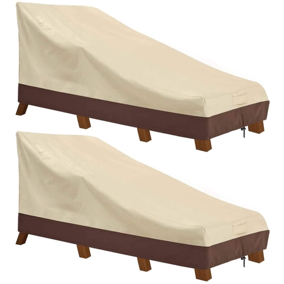 Waterproof Patio Chaise Lounge Cover, 600D Heavy Duty Outdoor Lounge Chair Covers,UV Resistant Patio Furniture Covers,2 Pack-Medium ,Beige & Brown