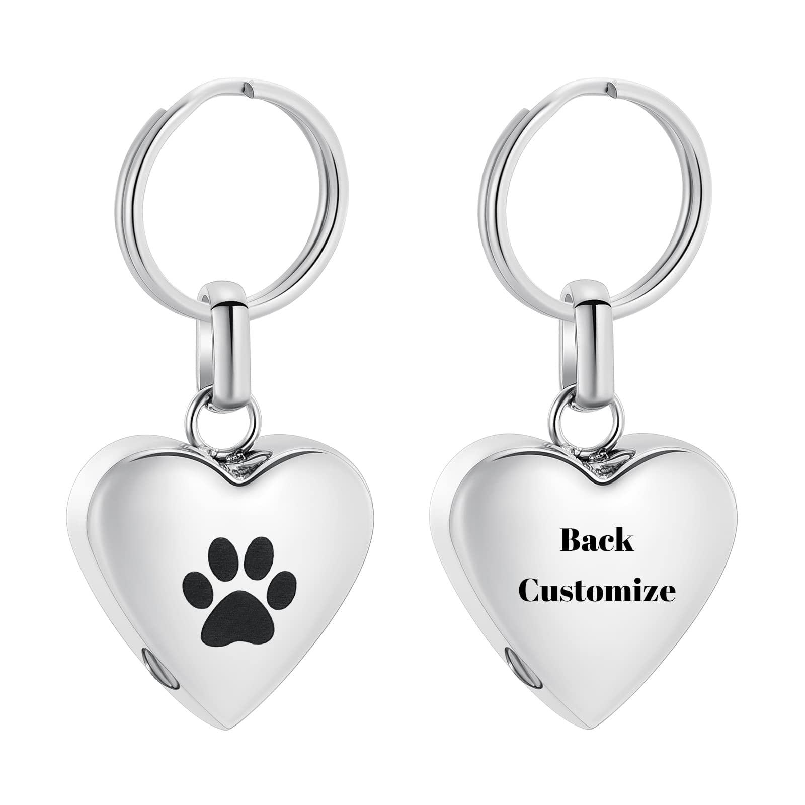 Waterproof Pawprint Cremation Pet Urns Keychain for Dogs Ashes, Heart