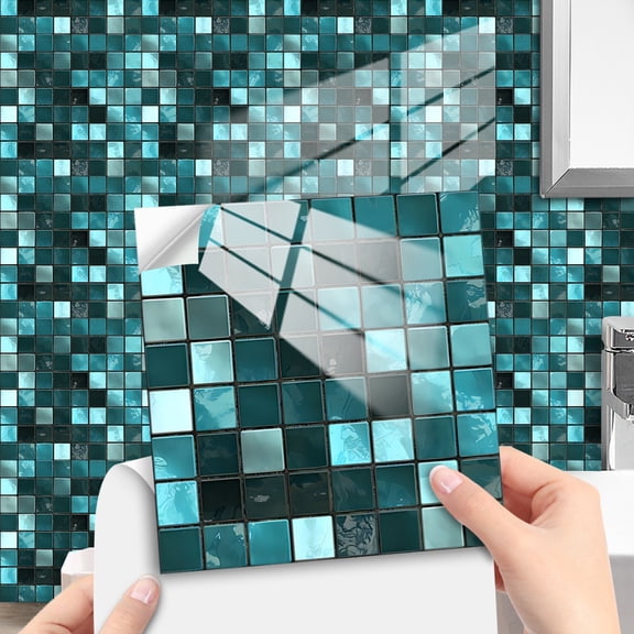 Waterproof Peel and Sticker Tiles 15Pcs Green Mosaic Wall Sticker 6"x6" Vinyl Tiles Decals DIY Decor Kitchen Backsplash