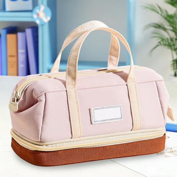 Waterproof Pencil Case Large Capacity,Canvas Stationery Storage Zipper Organizer,Dual Compartment Classified Storage Bag, Office Travel Utility Pouch,Durable Scratch Resistant Portable Design