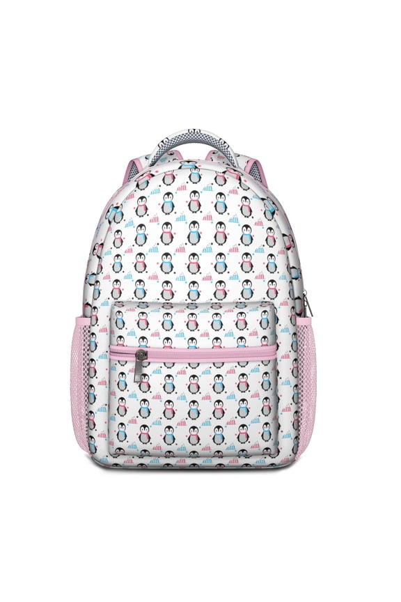 Waterproof Penguin Print Backpack for Teens - Ergonomic School Bag with Spinal Support & Breathable Straps, Cute Emperor Penguin Snowflake Design