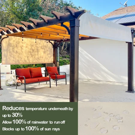 Waterproof Pergola Replacement Cover Panel Canopy Shade Cover with Rod Pockets Beige