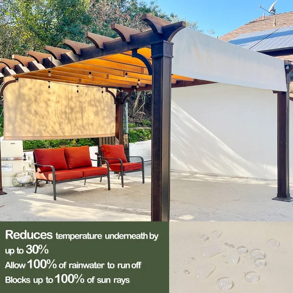 Waterproof Pergola Replacement Cover Panel Canopy Shade Cover with Rod Pockets Beige