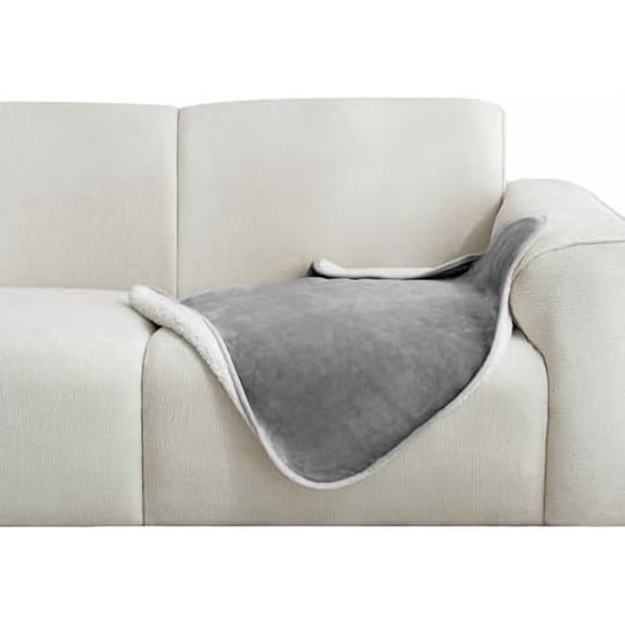 Waterproof Pet Blanket for Small Dogs and Cats, Reversible Sherpa Fleece Soft Plush Throw for Couch Protection, Washable Furniture Protector (Grey, 30x30 inches)